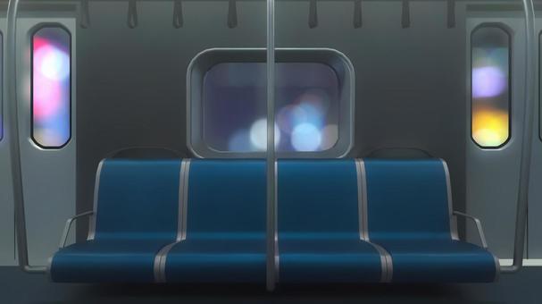 海外風の電車の煌く夜の車内 電車,電車内,背景,乗り物,座席,吊り革,公共機関,交通機関,通勤,通学のイラスト素材