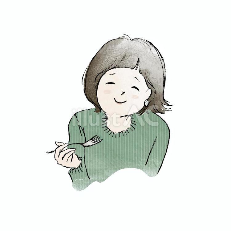 フォークを持って食事をする女性 女性,癒し,女の子のイラスト素材