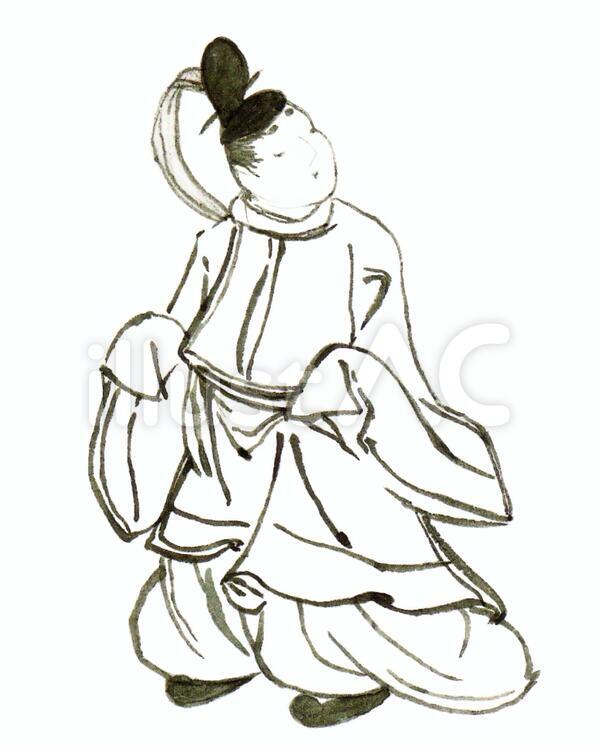 【模写風】平安時代の公家（全身）no.6 平安,貴族,墨絵のイラスト素材