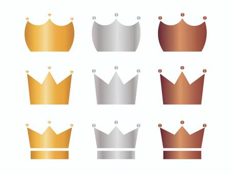 王冠グラデーションセット2 王冠,ランキング,金色,銀色,銅色,アイコン,1位,2位,3位,表彰のイラスト素材