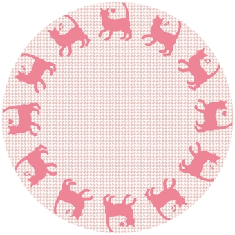 ご機嫌にゃんこのフレーム　コースター等 猫,フレーム,丸,千鳥柄,ピンク,コースター,ハート,音符のイラスト素材