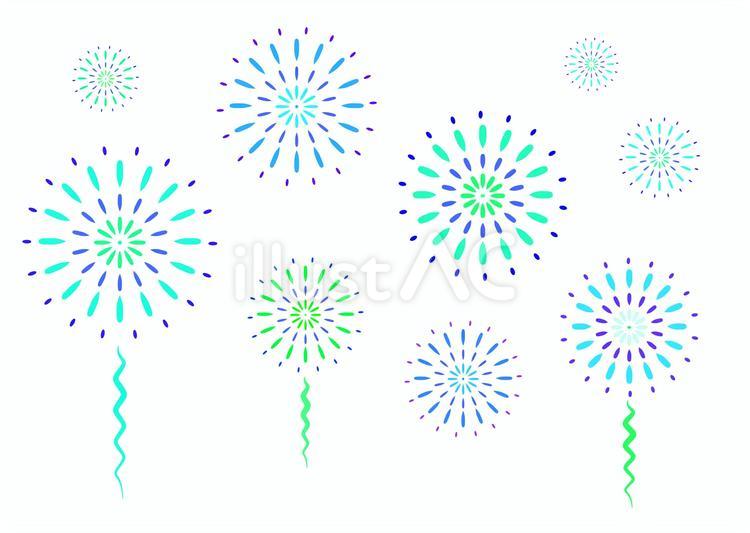 打ち上げ花火(青)のイラストセット 花火,夏,白背景のイラスト素材