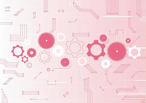歯車と電子回路の可愛いデジタル背景素材 歯車,電子回路,テクノロジー,ライン,ビジネス,デジタル,スタイリッシュ,ピンク色,背景のイラスト素材
