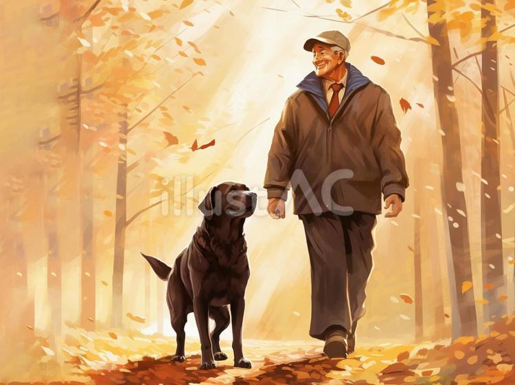 おじいさんと犬 おじいさん,高齢者,男性のイラスト素材