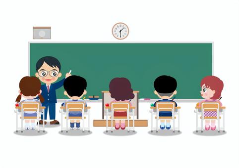授業を受ける子どもたち5 先生,笑顔,授業,生徒,子ども,小学校,学習塾,男の子,女の子,学校プリント用のイラスト素材