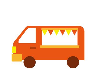 オレンジ色のかわいいフードトラック 車,かわいい,フードトラック,乗り物,移動販売のイラスト素材
