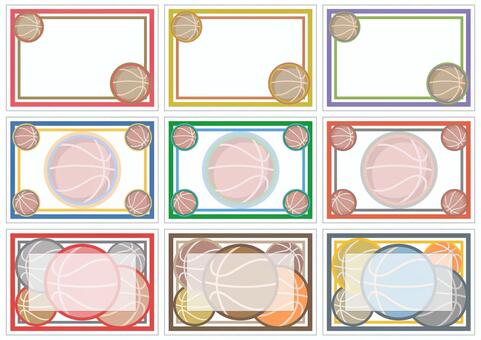バスケットボール■メッセージカードセット バスケットボール,ボール,メッセージカード,メモ用紙,スポーツ,イラスト,デザイン,セット,フレーム,枠のイラスト素材