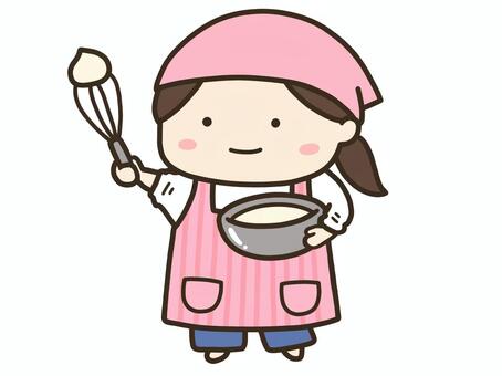 お菓子作り 2 お菓子作り,手作り,料理,バレンタイン,泡立て,泡立て器,人物,人,女の子,エプロンのイラスト素材