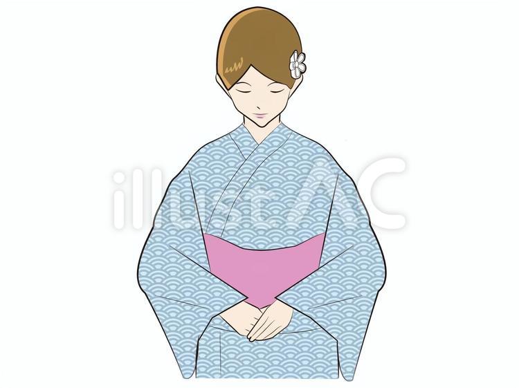和服の女性　お辞儀　青 和服,女性,浴衣のイラスト素材