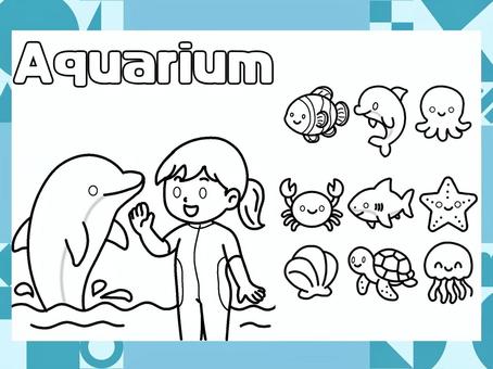 水族館　０１　ぬりえ ぬりえ,かわいい,水族館,魚,趣味のイラスト素材