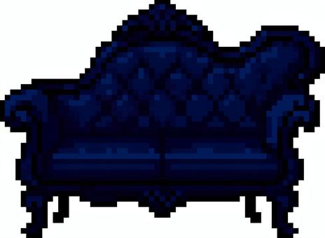 ドット絵の青のアンティークソファです。 ドット絵,アンティーク,ソファ,シンプル,クラシック,レトロ,ヴィンテージ,チェスターフィールド,エレガント,クッションのイラスト素材