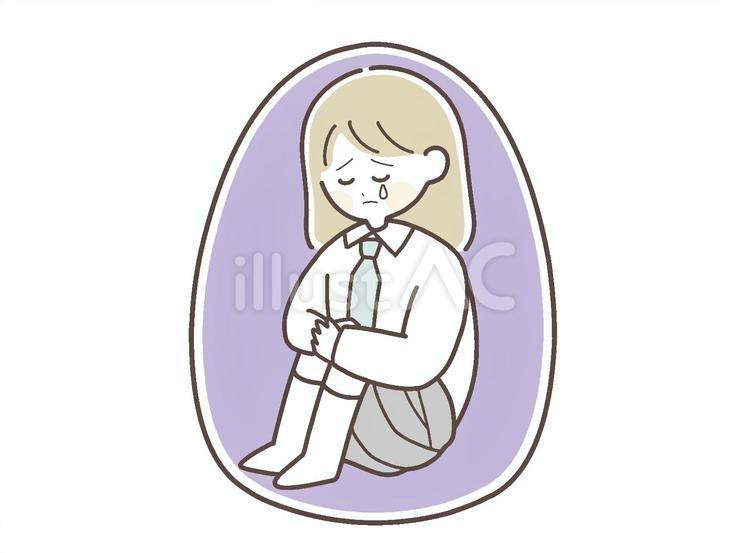 殻に引きこもって泣く学生のイラスト素材 不登校,引きこもり,学生のイラスト素材