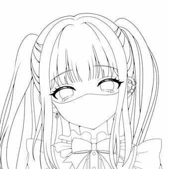 地雷系少女・黒マスク・線画 コスプレ,女子,女の子,美少女,萌え,アイコン,かわいい,萌え系,キャラ,地雷系のイラスト素材