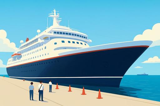 クルーズ船にっぽん丸　旅立ちを待つ船 クルーズ船,船,客船,船旅,にっぽん丸,旅立ち,港,埠頭,海,青空のイラスト素材