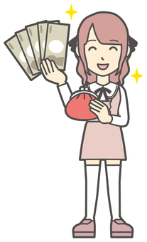  量産型女子-209-全身 財布,地雷系,女性,女の子,ツインテール,量産型,人物,かわいい,収入,給料のイラスト素材