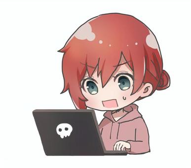 元気な女の子_PC使用2 元気な女の子_PC使用2 女の子,女,学生のイラスト素材
