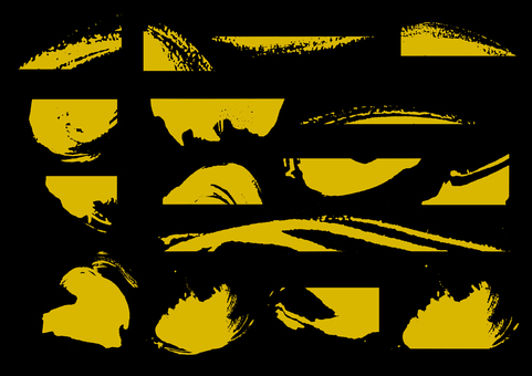 筆タッチのいろいろな素材  筆タッチ,筆線,波線,曲線,かすれ,金色,黒,手描き,勢い,和風のイラスト素材