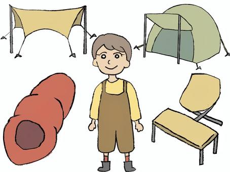 キャンプ道具と女の子 キャンプ道具と女の子 キャンプ,道具,テント,タープ,椅子,テーブル,机,寝袋,シュラフ,女の子のイラスト素材
