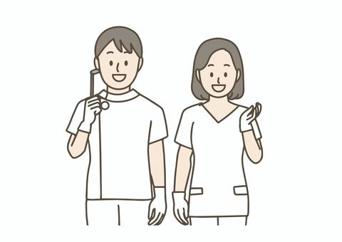 歯医者と歯科衛生士のイラスト 歯医者,歯科,歯科衛生士,医療,診察,医者,ナース,スタッフ,笑顔,医療従事者のイラスト素材