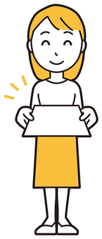  ロングヘア女性(黄)-450-全身 書類,女性,女の子,人物,かわいい,提出,手続き,差し出す,事務,資料のイラスト素材