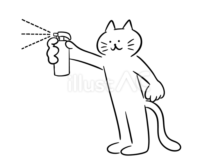 スプレーを吹きかける猫（モノクロ） 猫,スプレー,噴射のイラスト素材