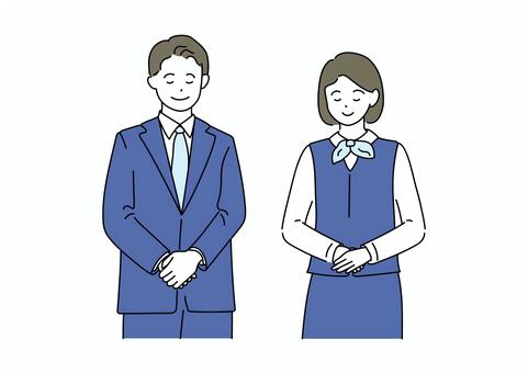銀行や百貨店などのビジネスパーソン お辞儀,受付,男女,制服,銀行,百貨店,ビジネス,ビジネスパーソン,イラストのイラスト素材