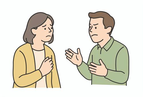 対立する中年男女のイラスト（夫婦喧嘩） 男女,夫婦,怒り,不安,口論,夫婦喧嘩,家庭問題,人間関係,カウンセリング,福祉のイラスト素材