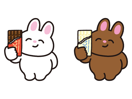 板チョコを差し出すうさぎセット_白茶 うさぎ,動物,ゆるい,感謝,バレンタイン,板チョコ,ホワイトチョコ,チョコレート,チョコ,おやつのイラスト素材