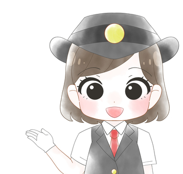 女性駅員のかわいい水彩風イラスト 女性駅員のかわいい水彩風イラスト 女子,女性,駅員,車掌,運転士,駅係員,かわいい,ちびキャラ,ミニキャラ,鉄道のイラスト素材