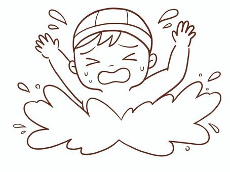 溺れる子供(色なし) 子供,男児,男の子,水泳,園児,未就学児,小学生,泳ぐ,溺れる,水しぶきのイラスト素材