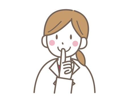 静かにして欲しい白衣の女性 静粛に,お静かに,しゃべらない,話さない,お願い,女性,白衣,人物,大人,かわいいのイラスト素材