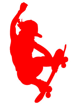 スポーツ　スケートボード　シルエット　赤 スポーツ,運動,スケートボード,スケボー,ストリート,シルエット,シンプル,素材,人物のイラスト素材