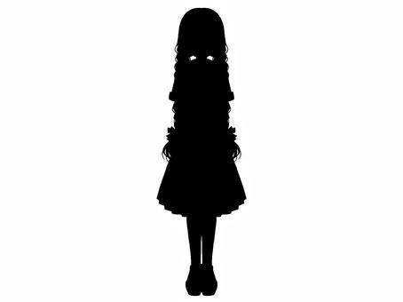 ロング三つ編み制服夏服女の子シルエット 女の子,制服,シルエット,セーラー服,立ち絵,trpg,全身,人物,黒,少女のイラスト素材
