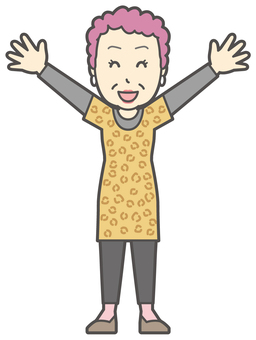  大阪のおばちゃん-084-全身 ばんざい,おばちゃん,大阪,ヒョウ柄,おばはん,中年,女性,関西,派手,おばさんのイラスト素材