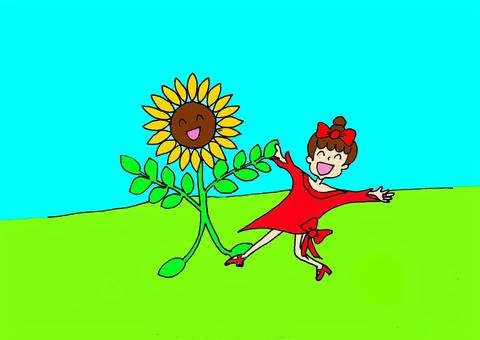 Sunflowers and dancing, tournesol, une fille, danse, JPG