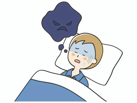悪夢にうなされる白人男性 男性,外国人,悪夢,うなされる,寝苦しい,苦しい,しんどい,不調,体調不良,不眠のイラスト素材