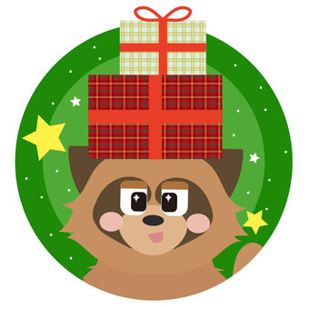 プレゼントとたぬき たぬき,タヌキ,ペット,生き物,動物,動物園,プレゼント,クリスマス,xmas,箱のイラスト素材