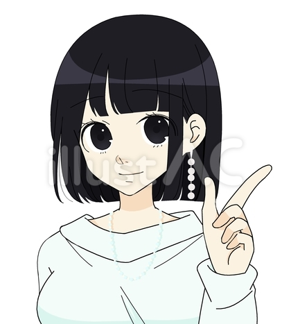 指をさすボブヘアーの女性