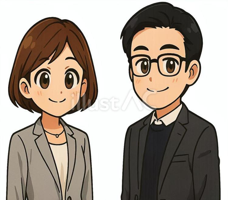 オフィスで笑顔の同僚 会社員,スーツ,男性のイラスト素材