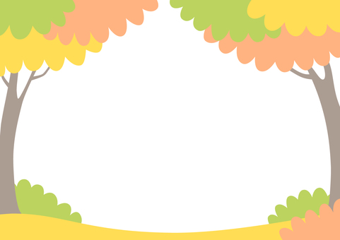 紅葉の森フレーム フレーム,枠,秋,森,樹,紅葉,デザイン,モコモコ,シンプル,緑のイラスト素材