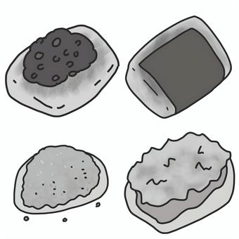 お餅の食べ方イラストセット(モノクロ) お餅の食べ方イラストセット(モノクロ) 食べ物,お餅,お正月,食べ方,セット,あんこもち,磯部もち,きな粉餅,大根おろし餅,和食のイラスト素材