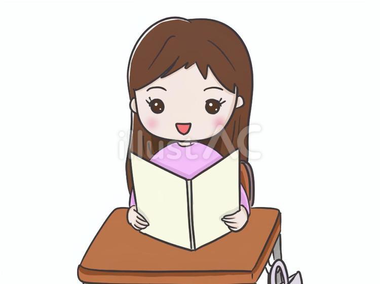 本を読む小学生の女の子2 小学生,子ども,子供のイラスト素材