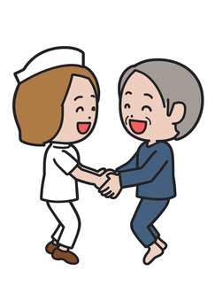喜びを分かち合う 喜びを分かち合う 人物,喜び,握手,共有,共感,患者,退院,看護婦,ナース服,病院のイラスト素材