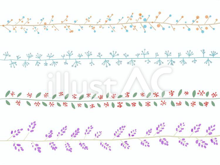 手描き風植物の飾り罫2 飾り罫,植物,花のイラスト素材