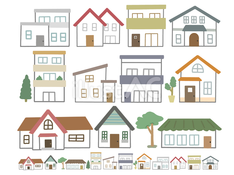 かわいいタッチの住宅の街並み02 家,住宅,一戸建てのイラスト素材