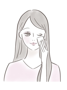 コットンでアイメイクを落とす女性 女性,肌,顔,美容,人物,コットン,メイク落とし,ビューティ,メイク,ロングヘアのイラスト素材
