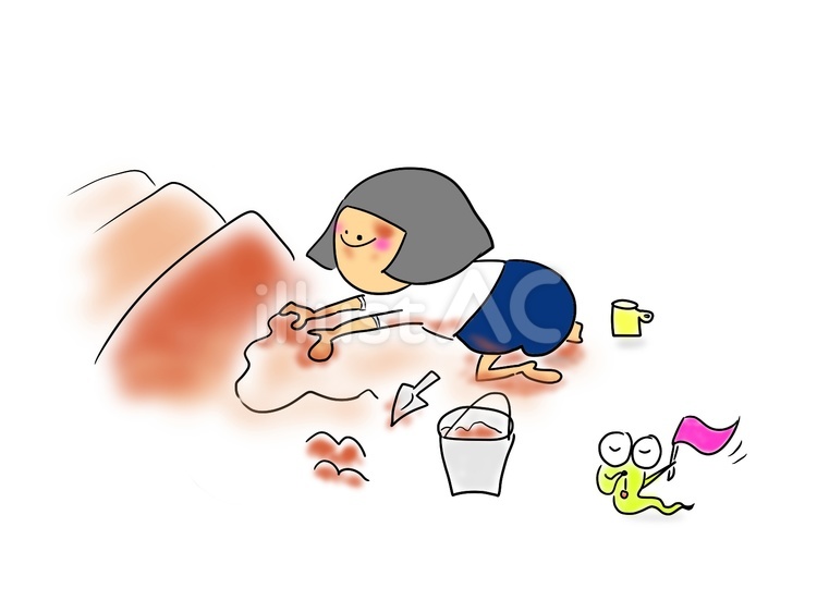 砂遊び　おかっぱ（文字なし） おかっぱ,女の子,体操服のイラスト素材