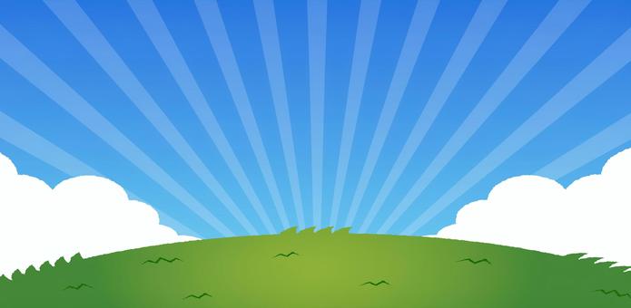 背景素材 /青空と草原 横長バナー バナー,背景,ハッピー,草原,野原,風景,雲,イベント,楽しい,テキストスペースのイラスト素材