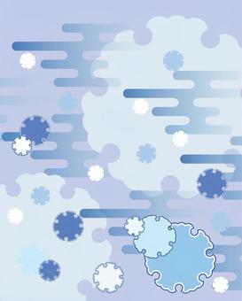 インスタ用和柄背景 雪輪のブルー 背景,和風,和柄,雪輪,ブルー,かすみ,冬,日本,伝統,和モダンのイラスト素材