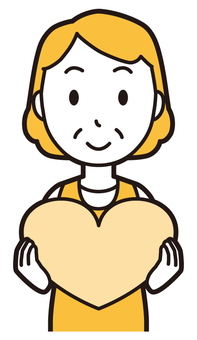  エプロンおばちゃん(黄)-142-バスト ハート,おばちゃん,エプロン,お母さん,ママ,中年,おばさん,主婦,人物,かわいいのイラスト素材